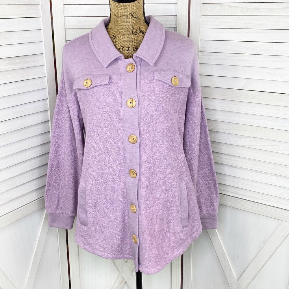 Soft Surroundings Shirt Jacket Womens Small Lavender Terry Knit Button Front